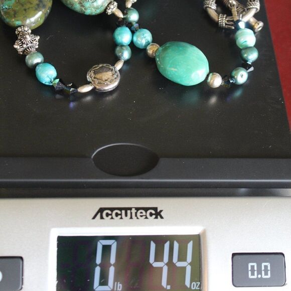 Sterling Silver, Natural Turquoise 24 " Necklace - Picture 7 of 11